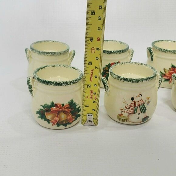 6 pc Ceramic/Porcelain Christmas Poinsettia Milk Jug Tealight Candle Holders - Picture 3 of 8